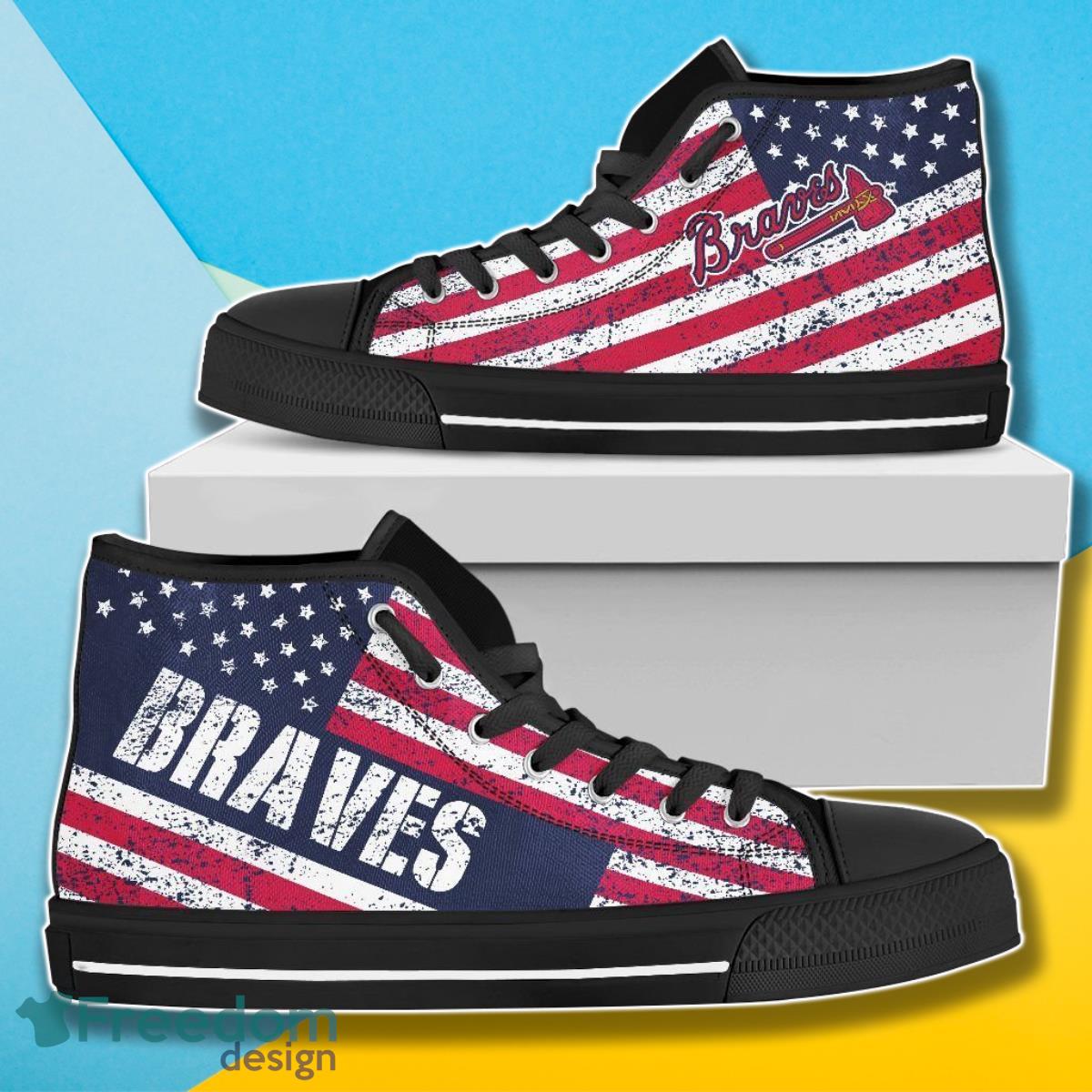 America Flag Italic Vintage Style Atlanta Braves MLB High Top Shoes For Men Women Fans Product Photo 1