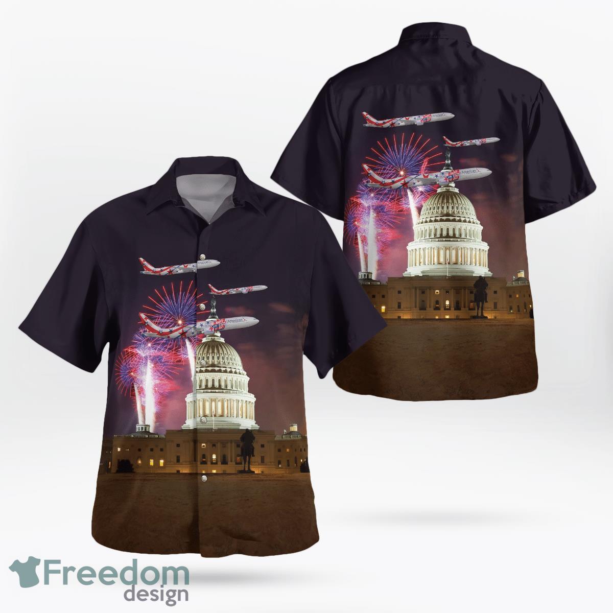 American Airlines 777-300ER Flying Over Capitol Firework Hawaiian Shirt Best Style For Men Women Product Photo 1