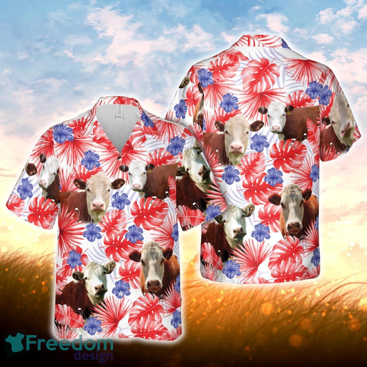 American Colors Herefold Cattle All Printed 3D Hawaiian Shirt For Men Women Product Photo 1