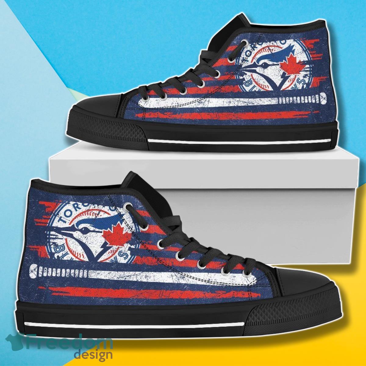 American Flag Vintage Baseball Toronto Blue Jays MLB High Top Shoes For Men Women Fans Product Photo 1