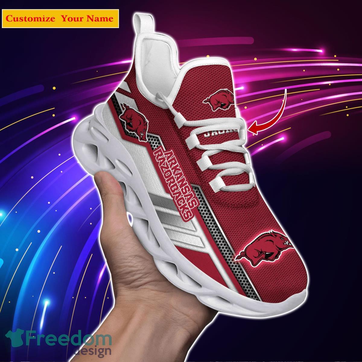 Arkansas Razorbacks NCAA2 Custom Name Max Soul Shoes Bet Gift For Men Women Fans Product Photo 1