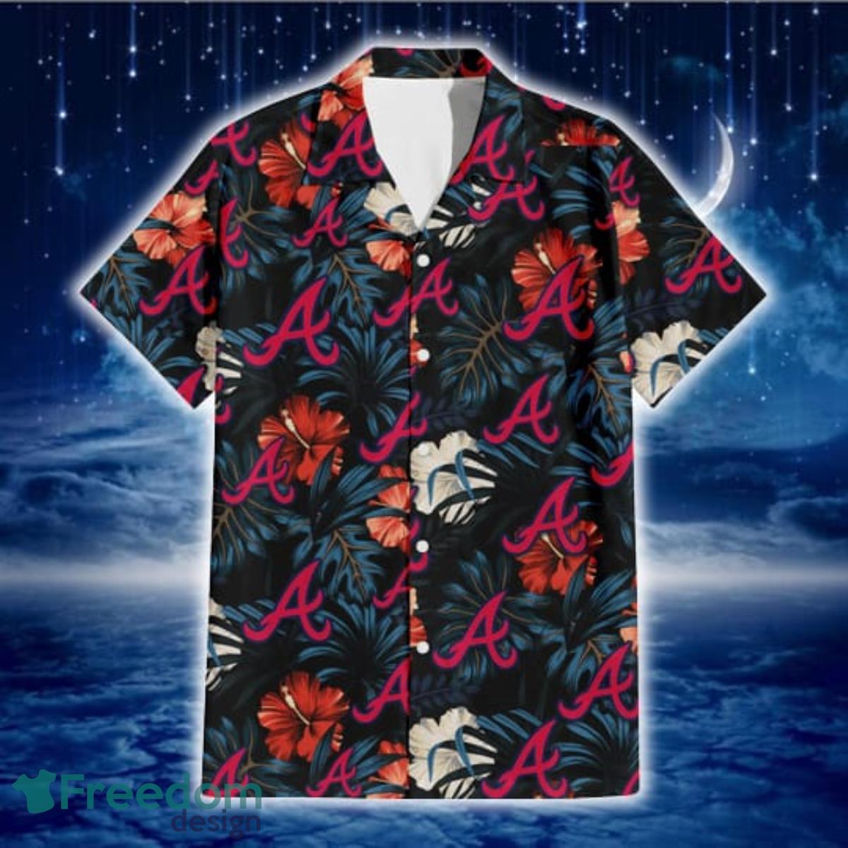 Atlanta Braves White Hibiscus Porcelain Flower Palm Leaf Black 3D Hawaiian  Shirt Gift For Fans - Freedomdesign