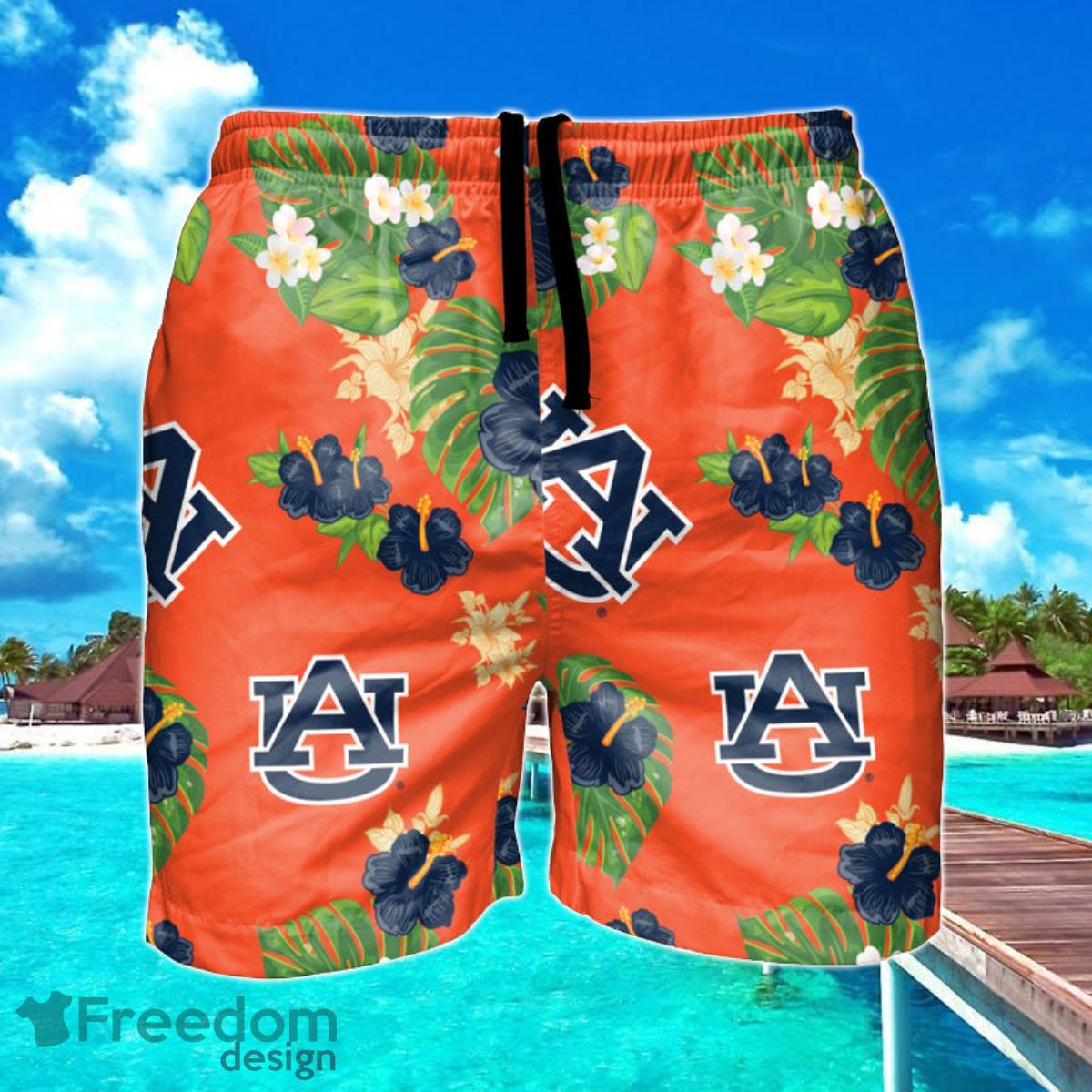 Auburn Tigers NCAA Floral Hawaiian Shorts For Summer Beach Product Photo 1