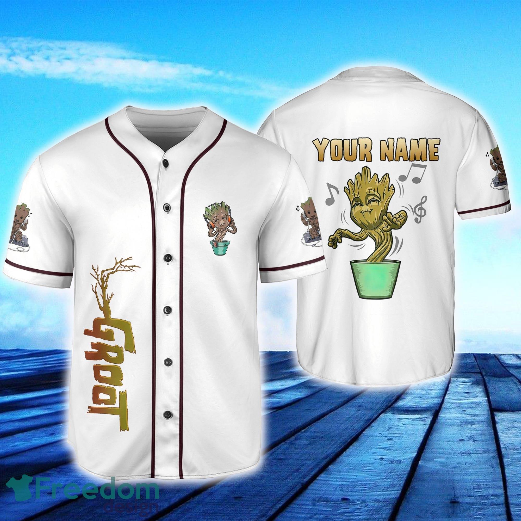 Baby Groot Listening Music Custom Name Baseball Jersey Shirt Cute Gifts For  Fans Disney And Sport Lovers - Banantees