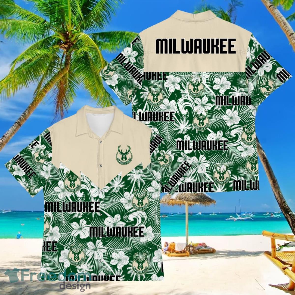 Basketball American Hawaii Shirt Tropical Beach Tree Milwaukee Bucks Product Photo 1