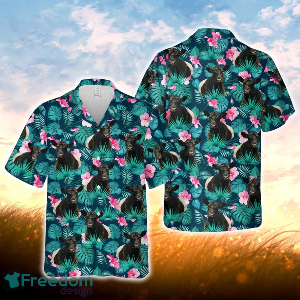 Belted Galloway Blue Floral Summer 3D Hawaiian Shirt For Men Women Product Photo 1