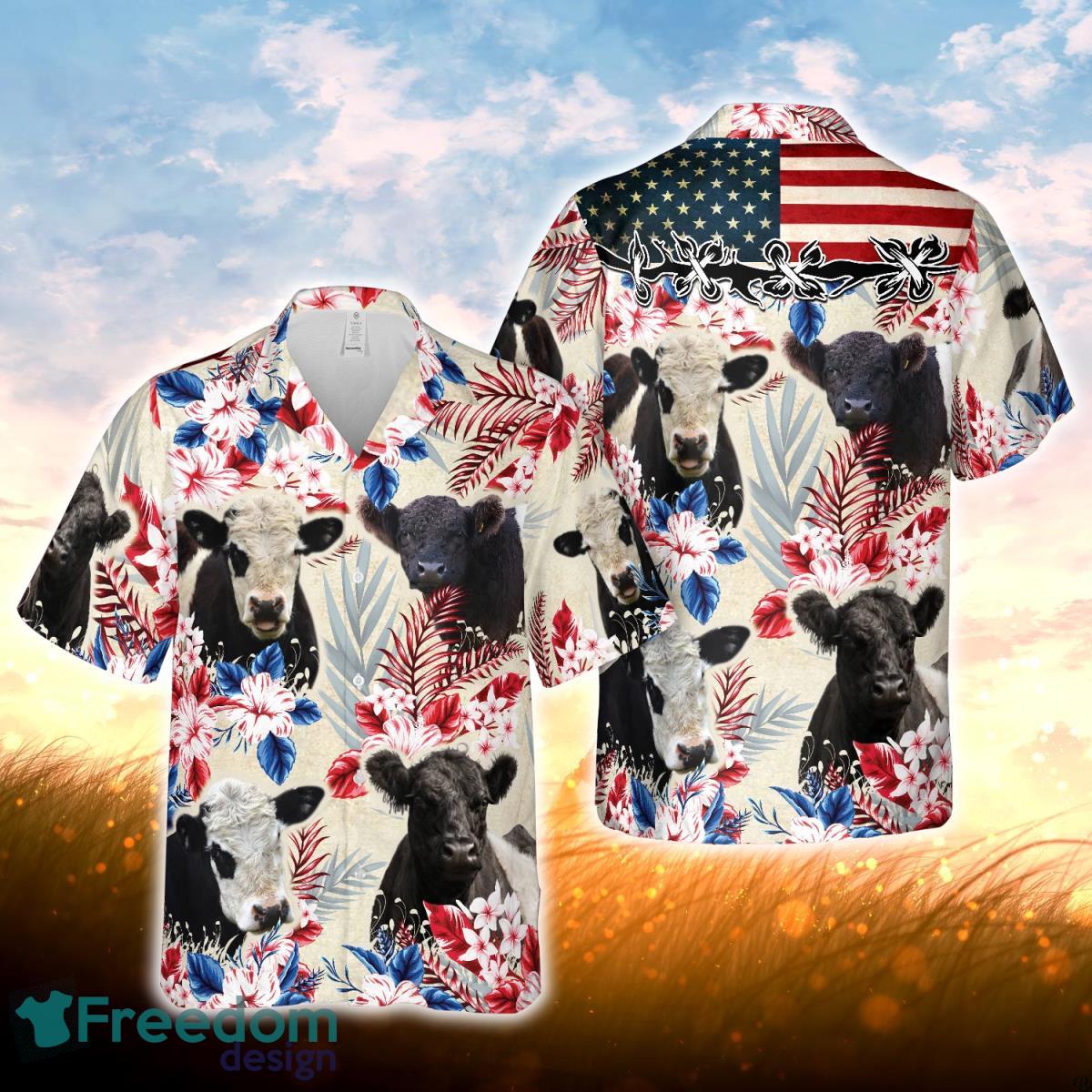 Belted Galloway Pattern US FLAG Hawaiian Shirt For Men Women Product Photo 1