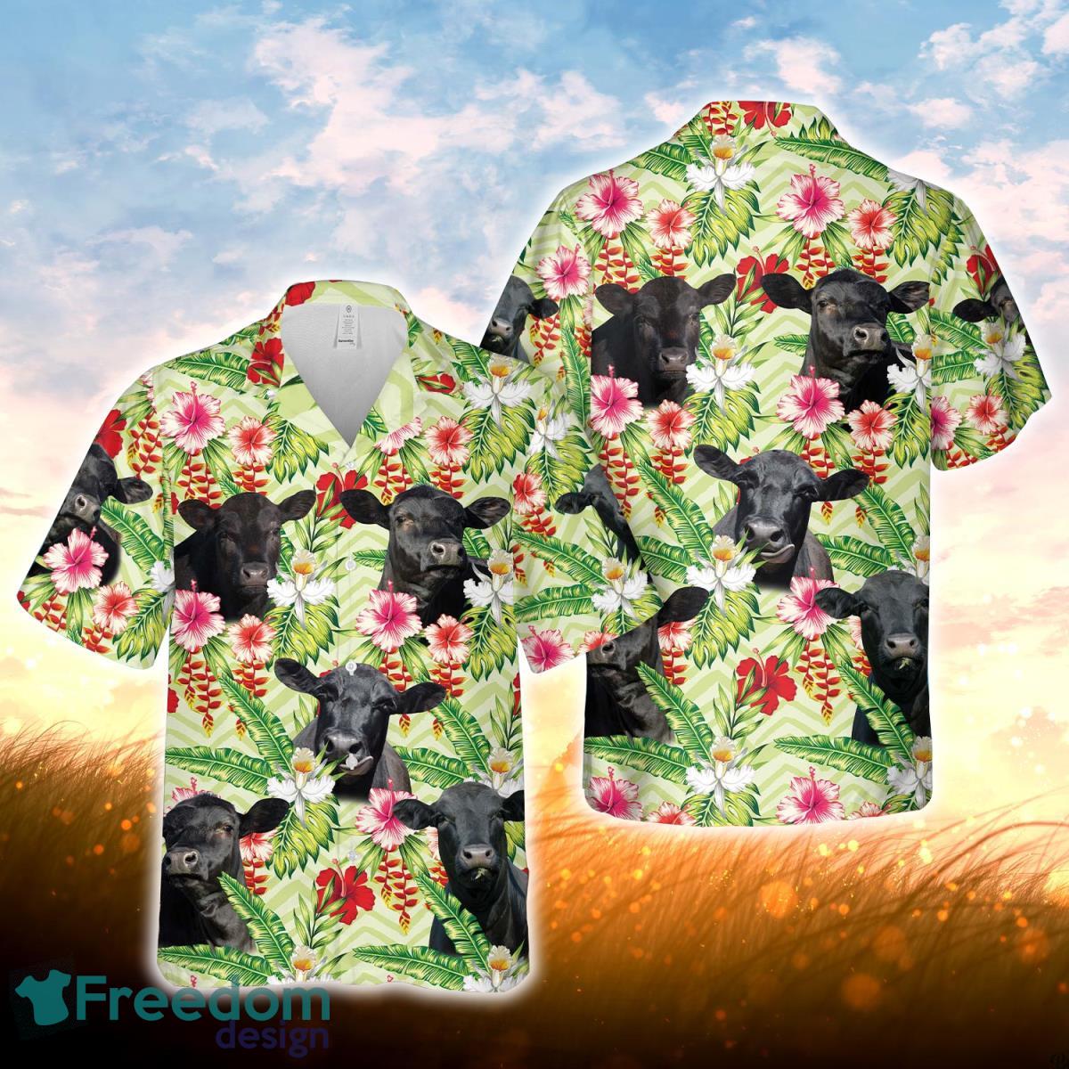 Black Angus Hibicus Floral 3D Hawaiian Shirt For Men Women Product Photo 1