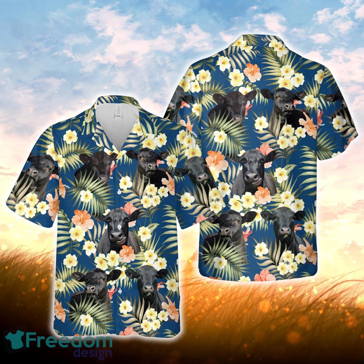 Black Angus Summer Blue Floral 3D Hawaiian Shirt For Men Women Product Photo 1