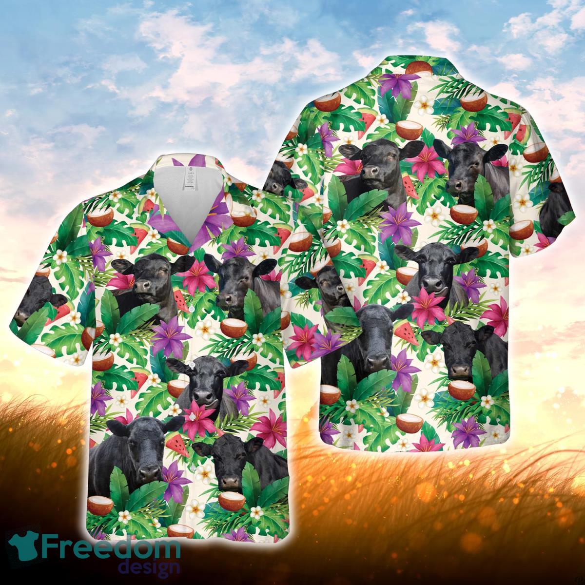 Black Angus Summer Floral 3D Hawaiian Shirt For Men Women Product Photo 1