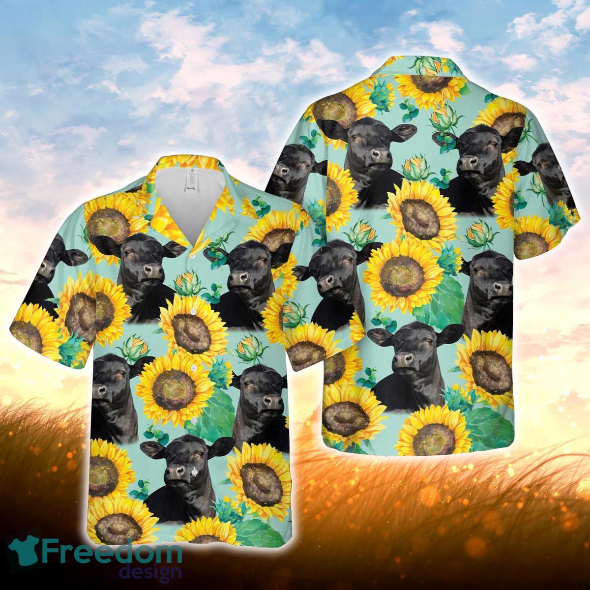 Black Angus Sunflowers Floral Farm 3D Hawaiian Shirt For Men Women Product Photo 1