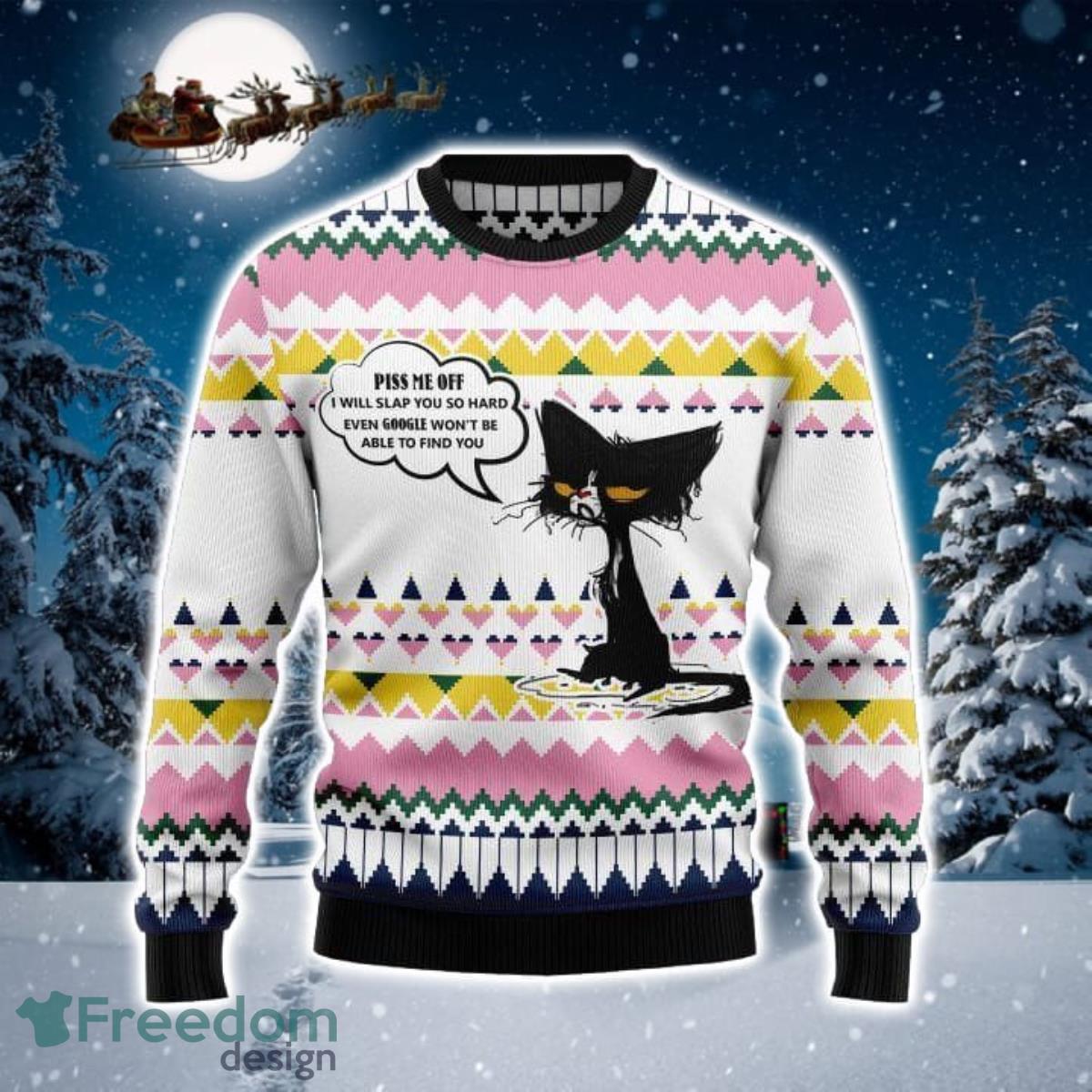 Black Cat Piss Me Off 3D Sweater Ugly Christmas Sweater For Men Women Product Photo 1