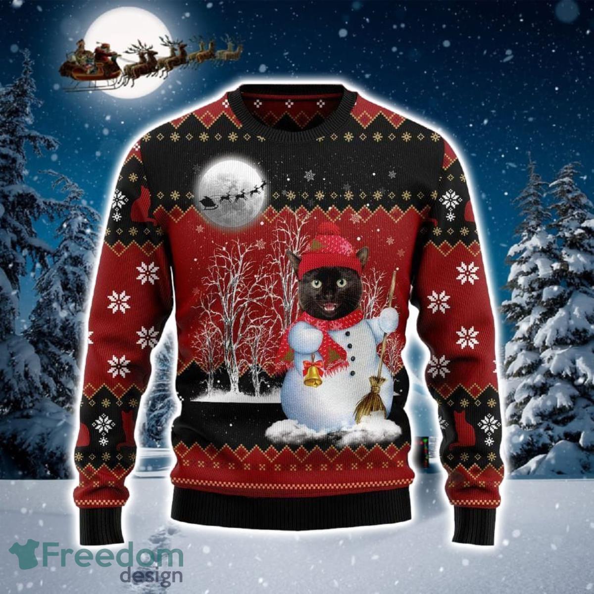 Black Cat Snowman 3D Sweater Ugly Christmas Sweater For Men Women Product Photo 1