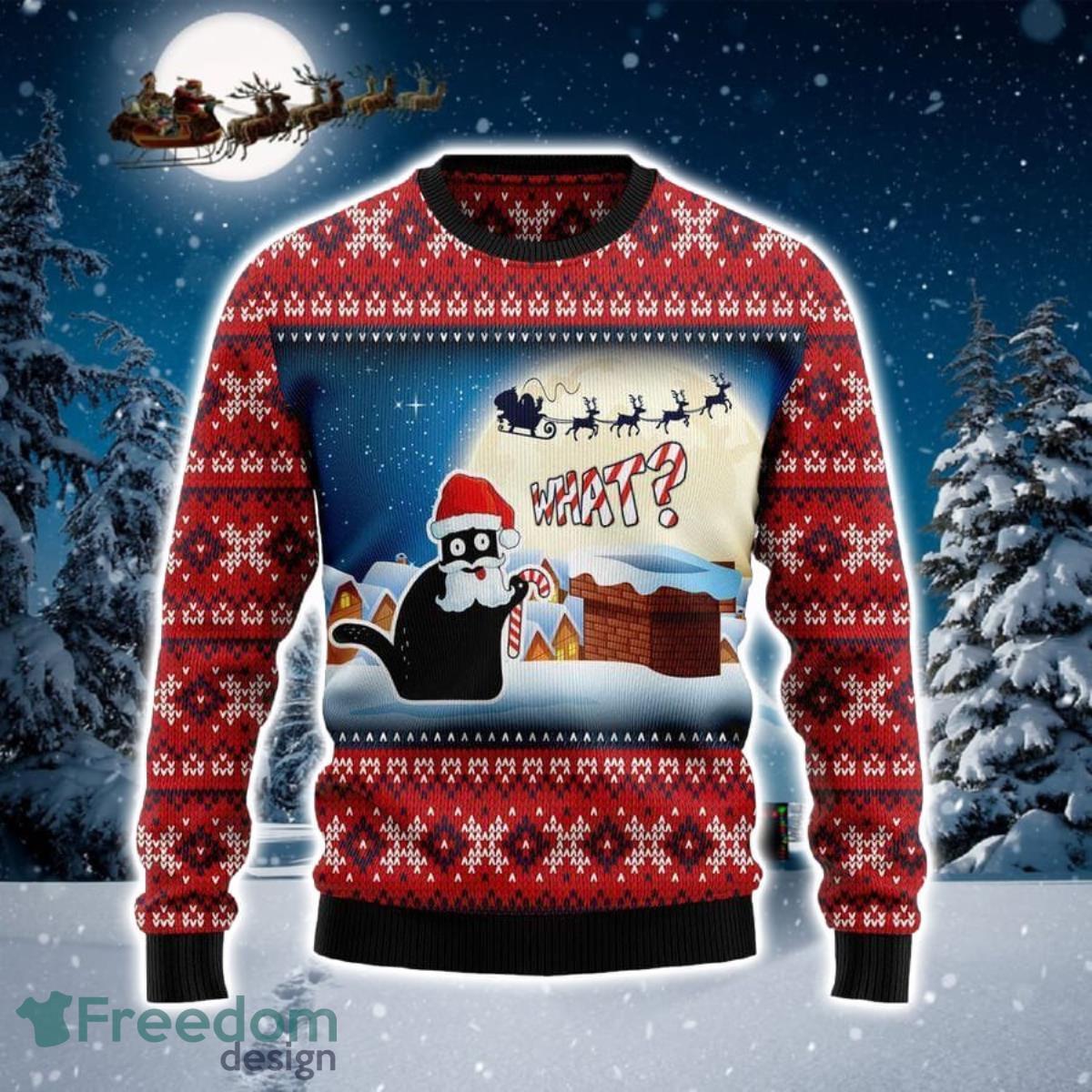 Black Cat What 3D Sweater Ugly Christmas Sweater For Men And Women Product Photo 1