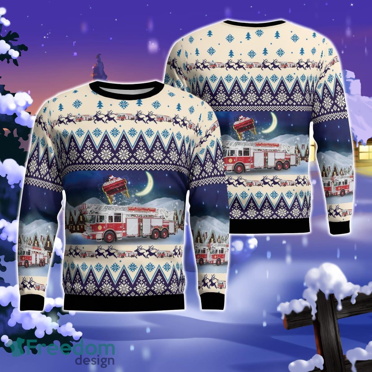 Blue Point, New York, Blue Point Fire Department AOP Ugly Sweater Gift For Christmas Product Photo 1