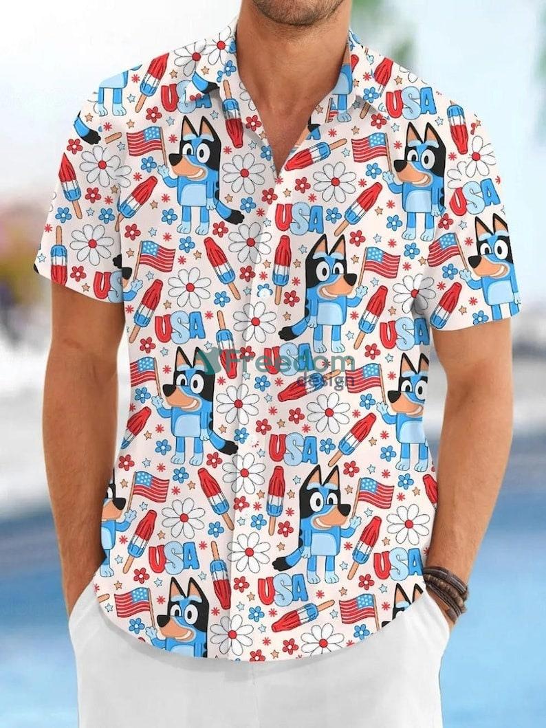 Bluey Hawaiian Shirt Characters Birthday Party Dad Family Shirt