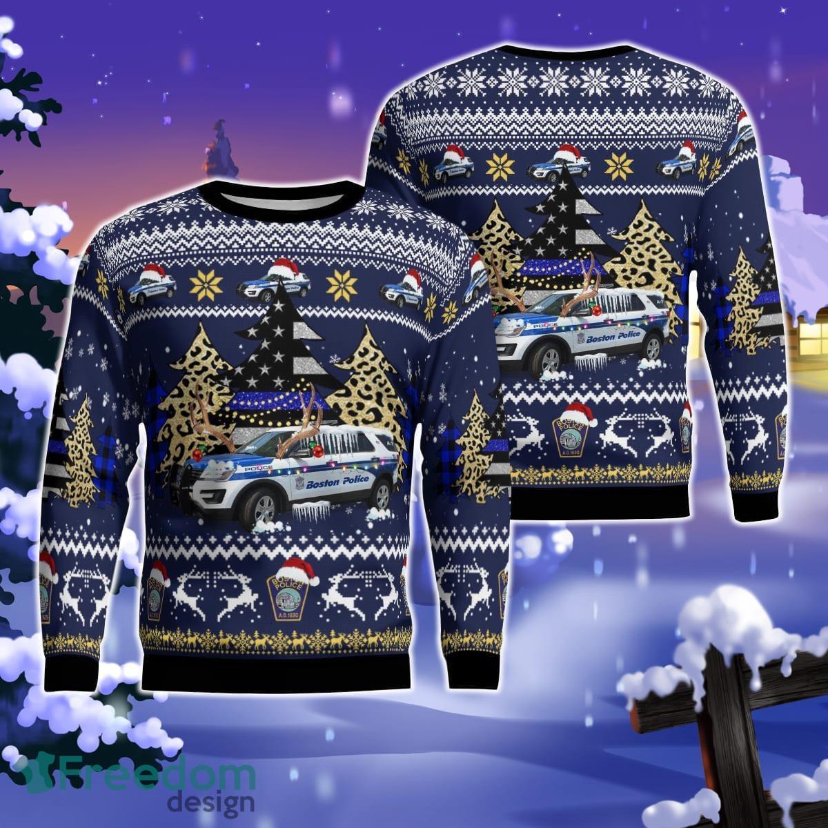 Boston Police Department BPD Ford Police Interceptor Utility Christmas AOP Ugly Sweater Gift For Christmas Product Photo 1