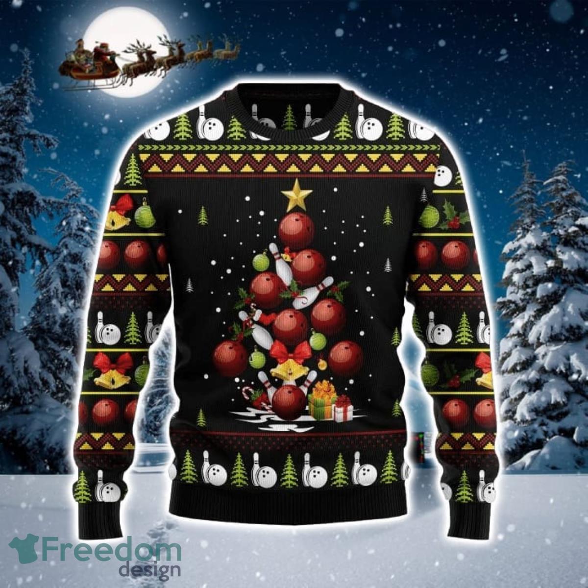 Bowling Christmas Tree 3D Sweater Ugly Christmas Sweater For Men Women Product Photo 1