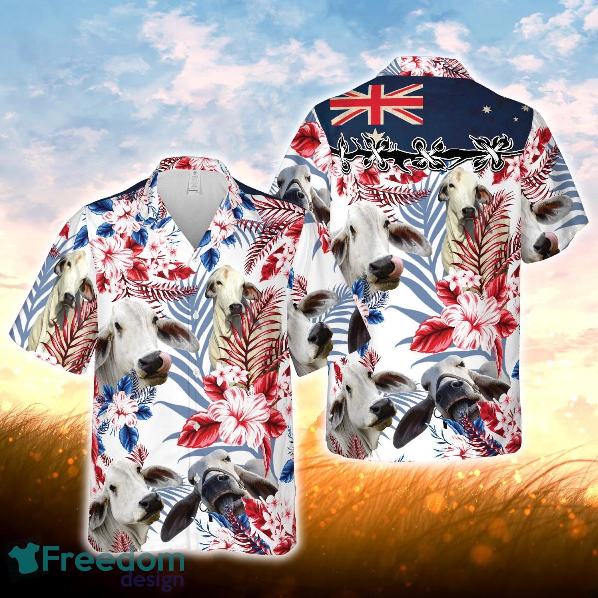 Brahman Cattle Australia Flag Hawaiian Flowers All Over Printed 3D Hawaiian Shirt For Men Women Product Photo 1