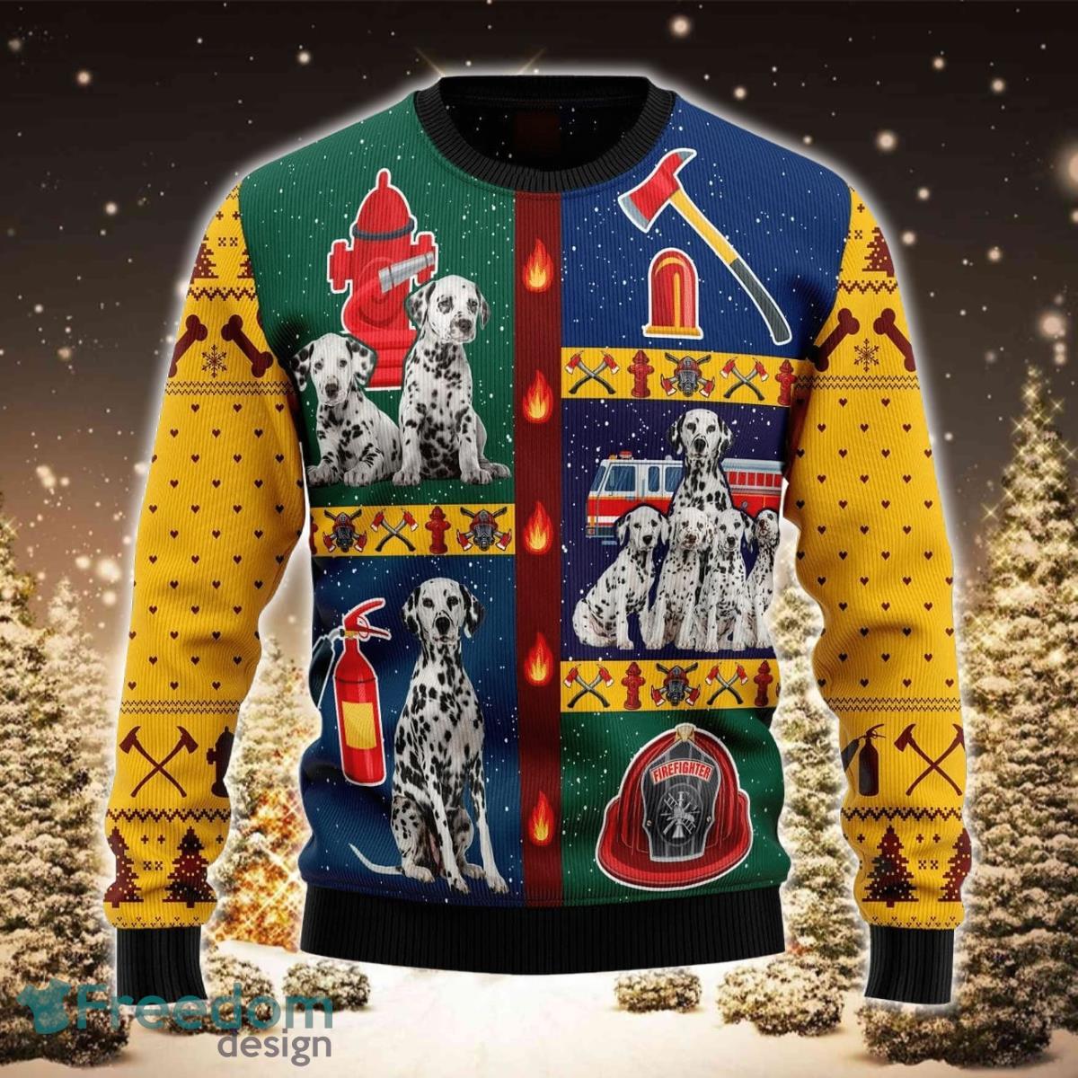 Brave Dalmatian Firefighter 3D Sweater Ugly Christmas Sweater For Men Women Product Photo 1