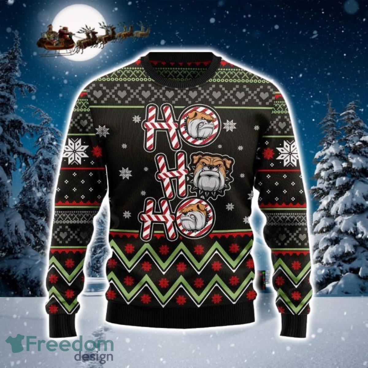 Bulldog Ho Ho Ho 3D Sweater Ugly Christmas Sweater For Men Women Product Photo 1