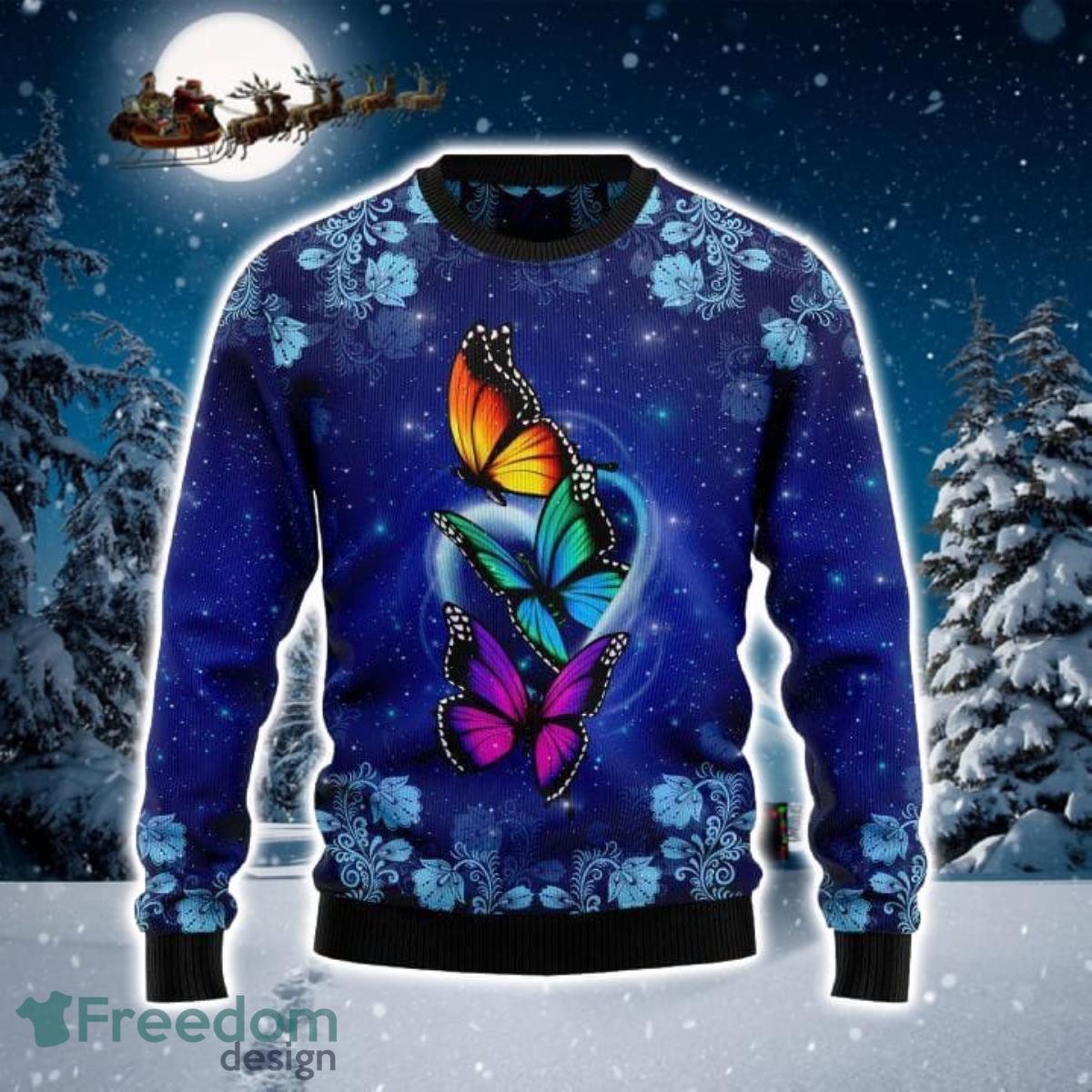 Butterfly Galaxy 3D Sweater Ugly Christmas Sweater For Men Women Product Photo 1