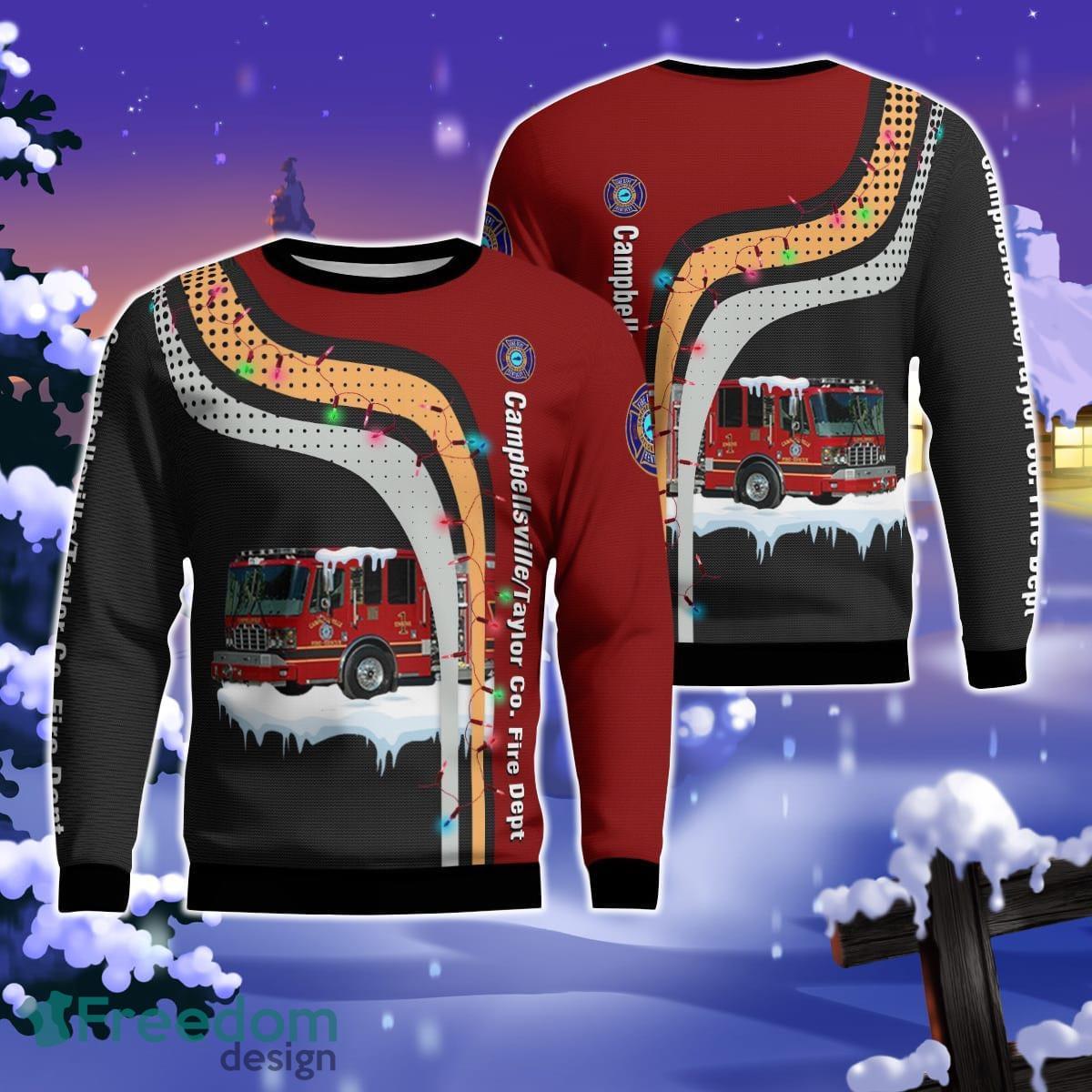 CampbellsvilleTaylor Co. Fire Dept. Engine 1 Christmas AOP Ugly Sweater Gift For Christmas Product Photo 1