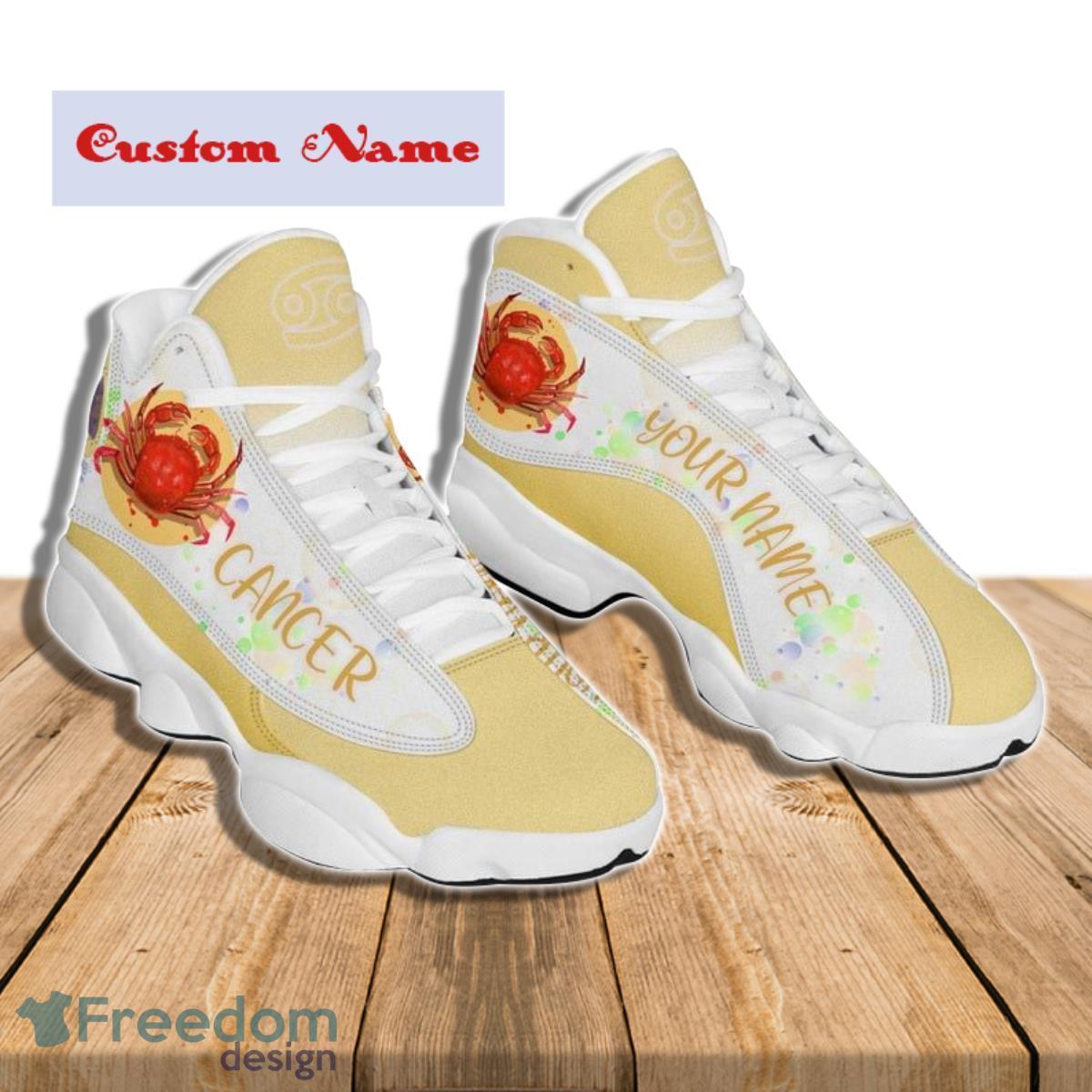 Cancer Yellow And White Air Jordan 13 Custom Name Sneakers Best Gift For Men And Women Product Photo 2