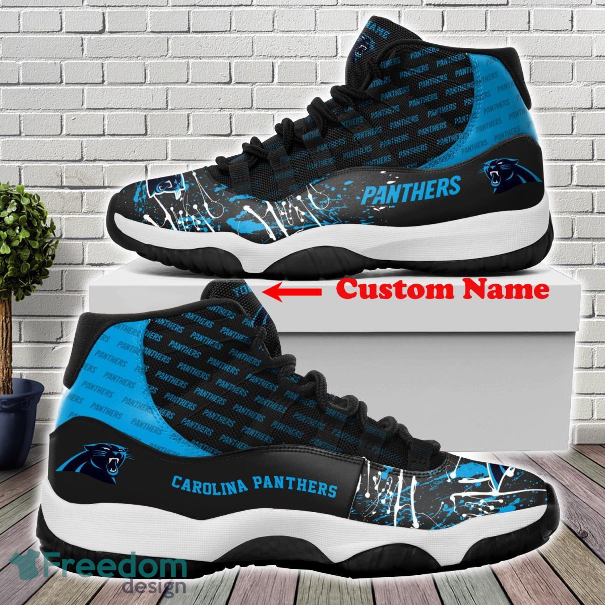 Carolina Panthers Custom Name Air Jordan 11 Sneakers For Fans