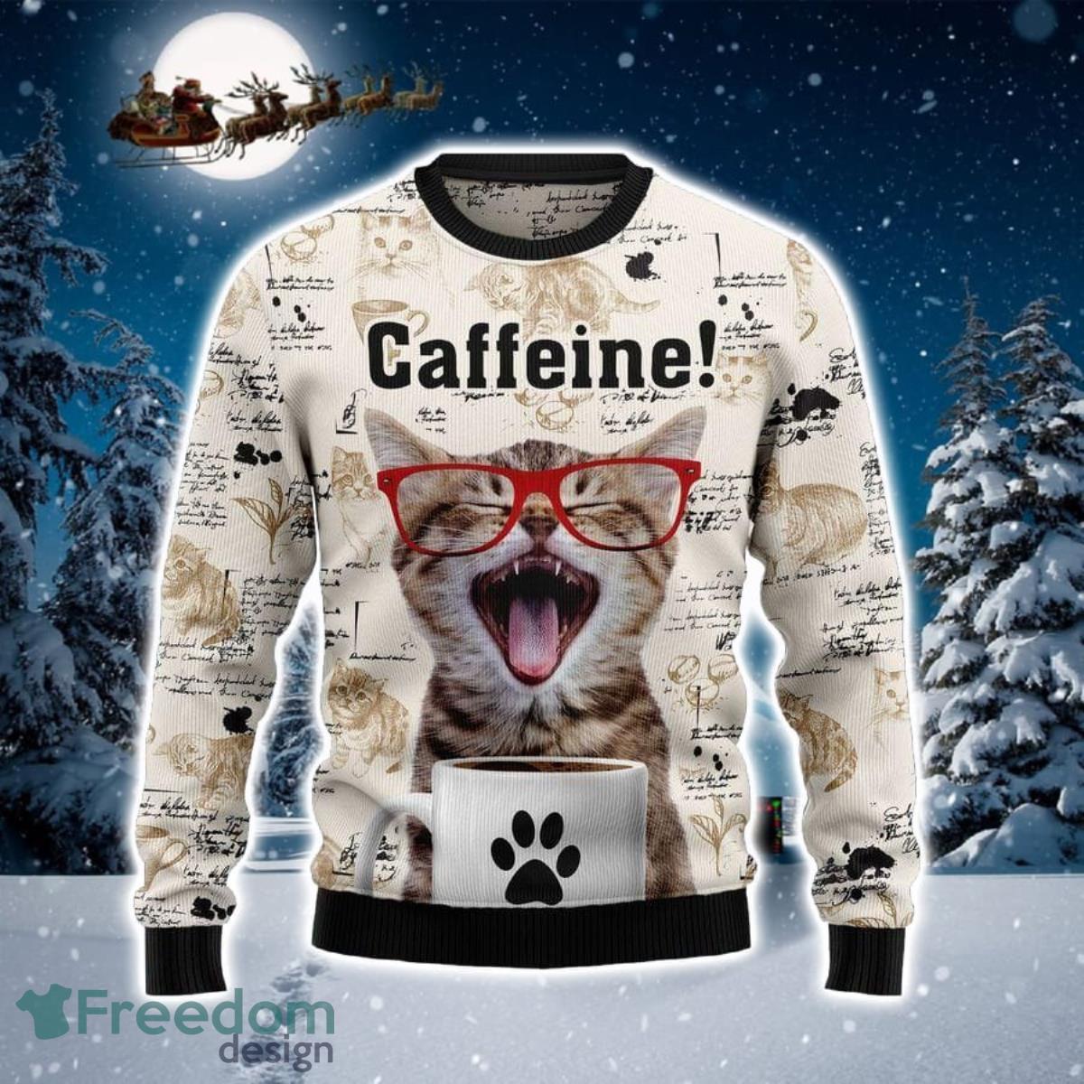 Cat Caffeine 3D Sweater Ugly Christmas Sweater For Men Women Product Photo 1