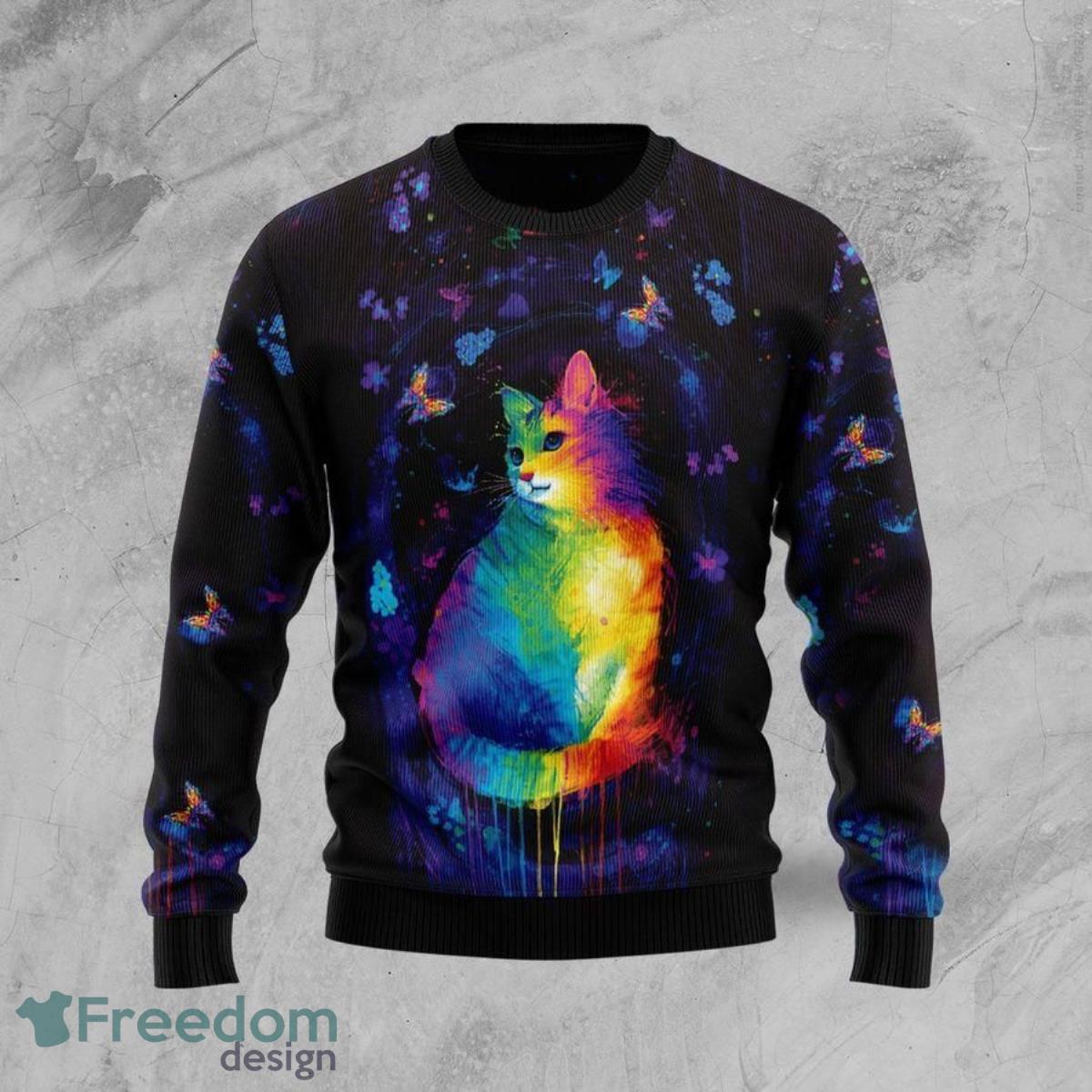 Cat Colorful 3D Sweater Ugly Christmas Sweater For Men Women Product Photo 1