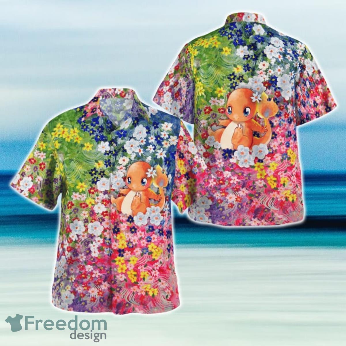 Charmander Summer Flowers Beach Outfits Hawaiian Shirt And Short For Fans Product Photo 1