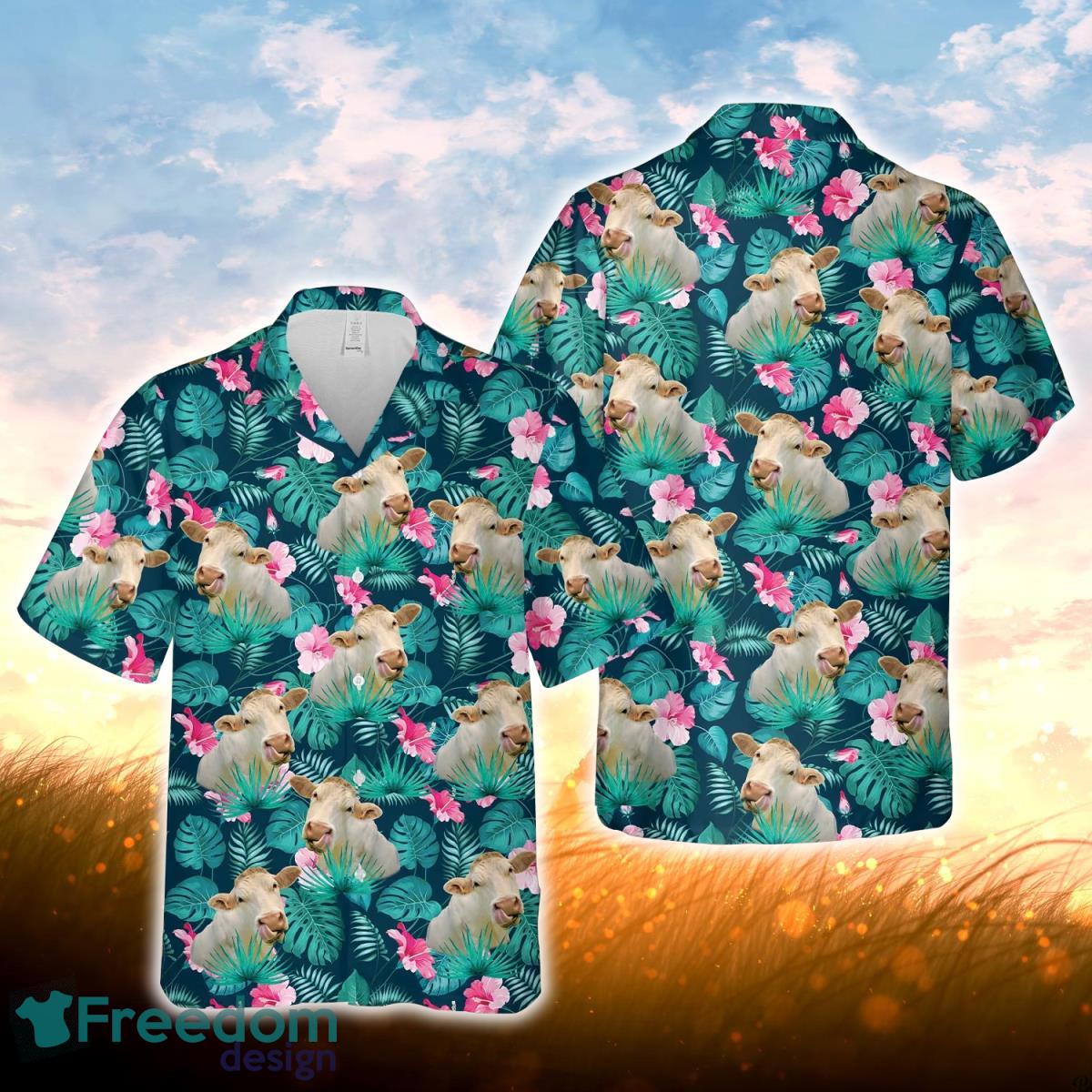 Charolais Blue Floral Summer 3D Hawaiian Shirt For Men Women Product Photo 1