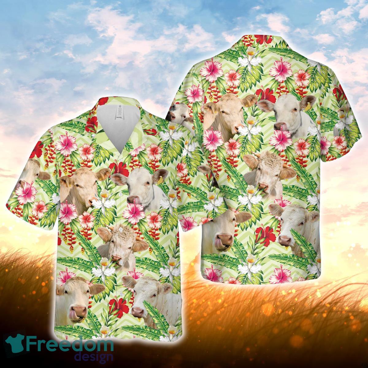 Charolais Hibicus Floral 3D Hawaiian Shirt For Men Women Product Photo 1