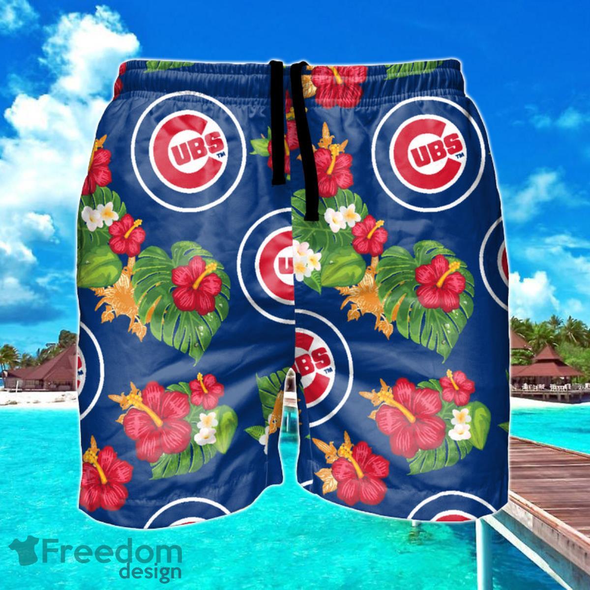 Chicago Cubs MLB Floral Hawaiian Shorts For Summer Beach Product Photo 1