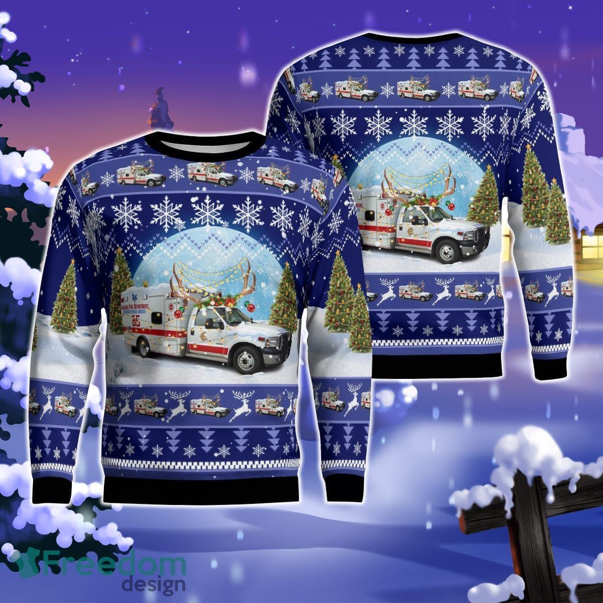 Chicago Fire Department Ambulance 85 Christmas AOP Ugly Sweater Gift For Christmas Product Photo 1