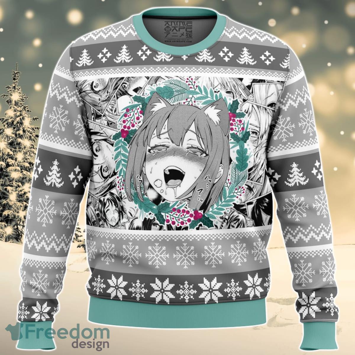 Christmas Anime Ahegao Ugly Christmas Sweater For Men And Women Product Photo 1