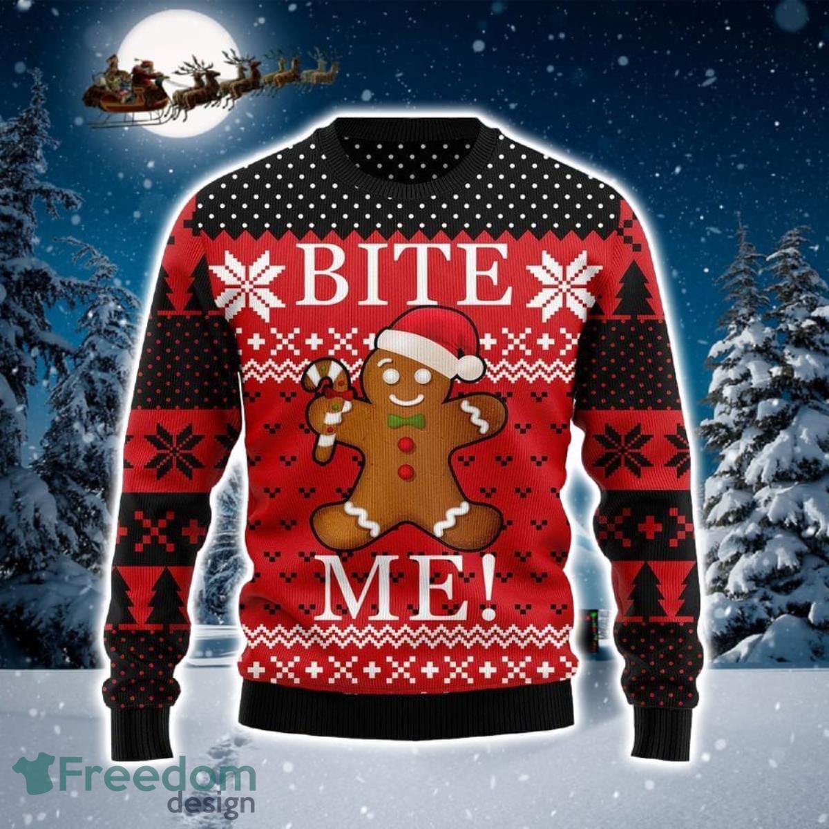 Christmas Bite Me 3D Sweater Ugly Christmas Sweater For Men Women Product Photo 1