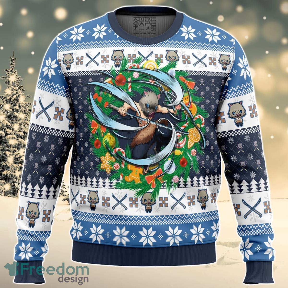 Christmas Hashibira Inosuke Demon Slayer Ugly Christmas Sweater For Men And Women Product Photo 1