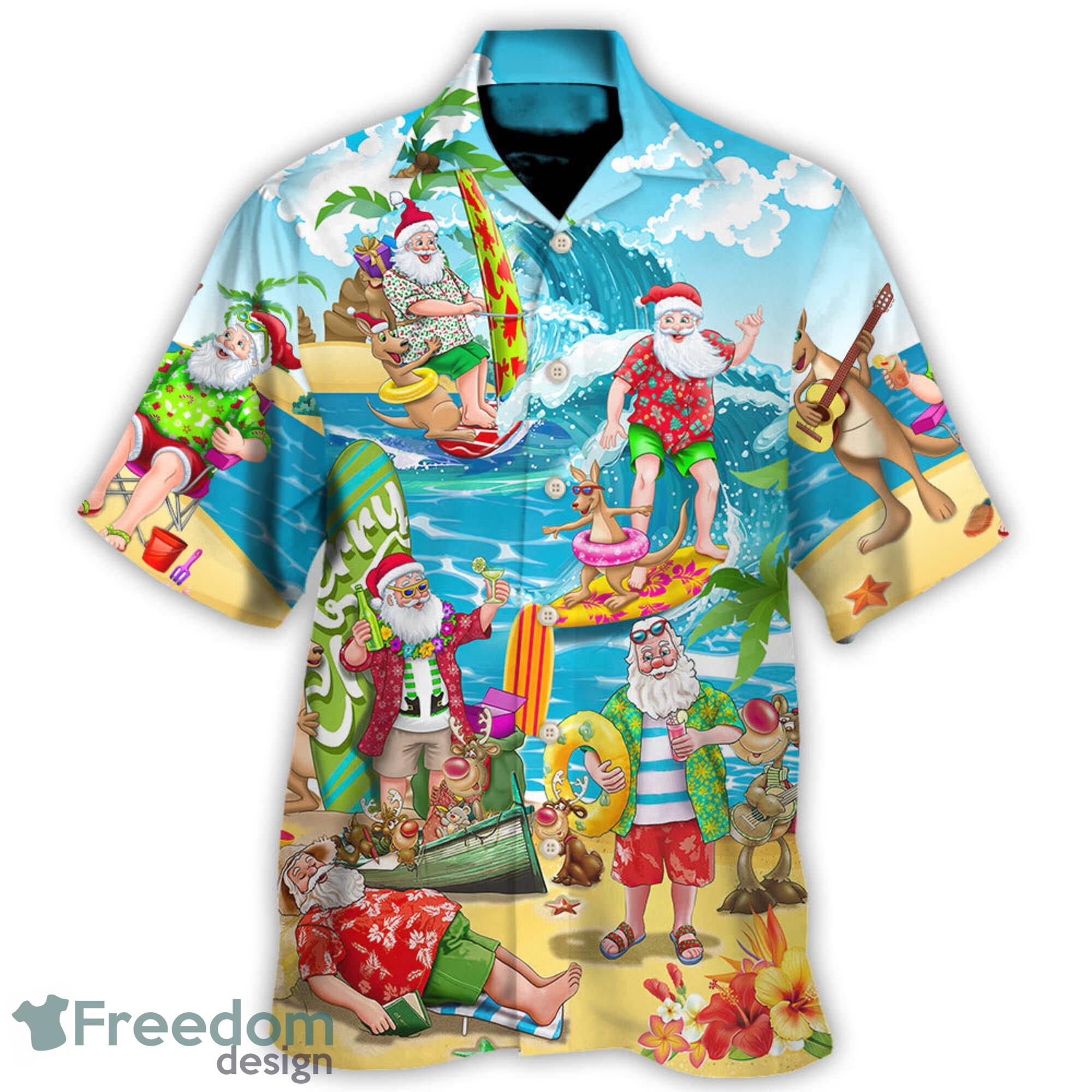 Women's Hawaiian Lady Aloha Shirt in Christmas Santa in Hawaii Red