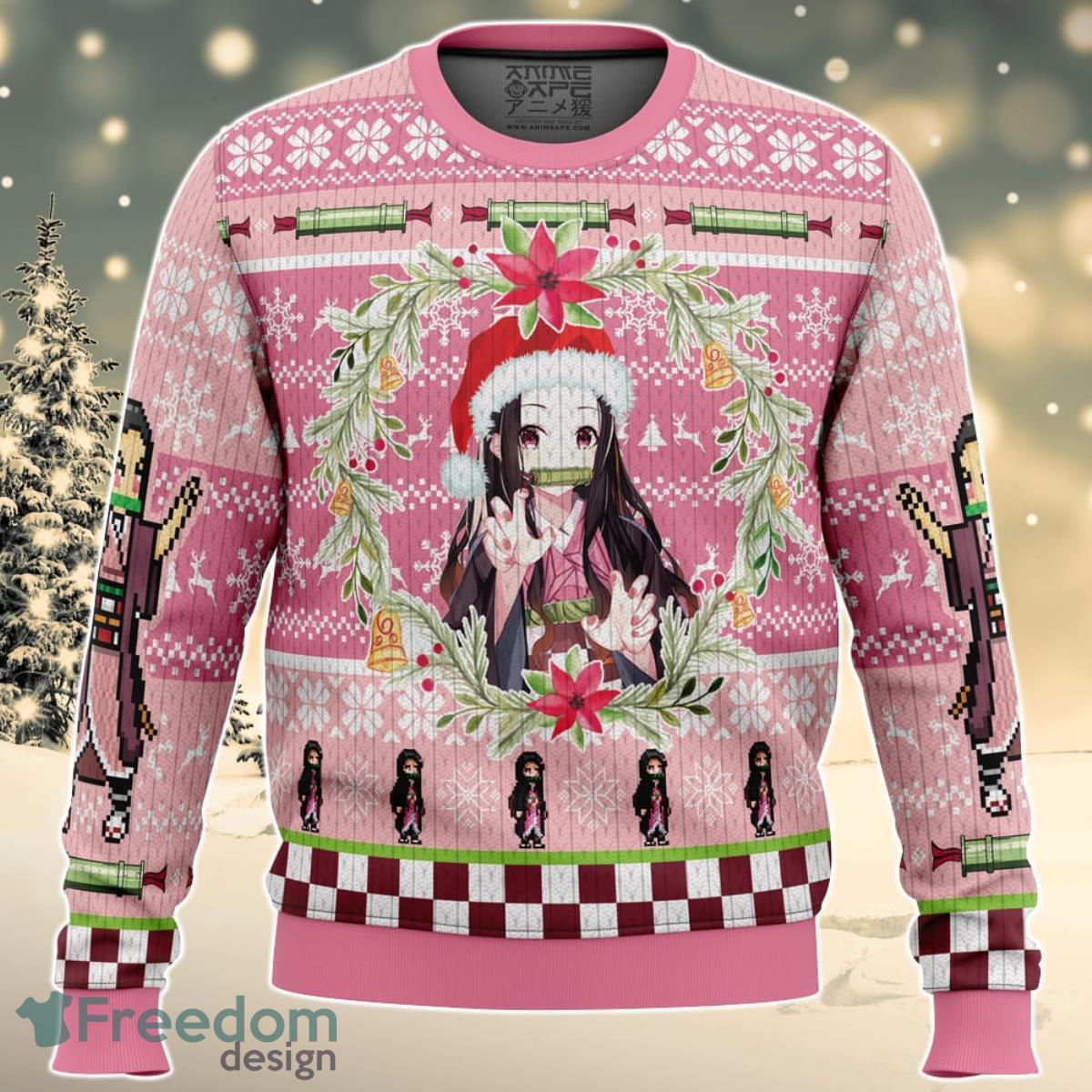 Christmas Nezuko Kamado Demon Slayer Ugly Christmas Sweater For Men And Women Product Photo 1