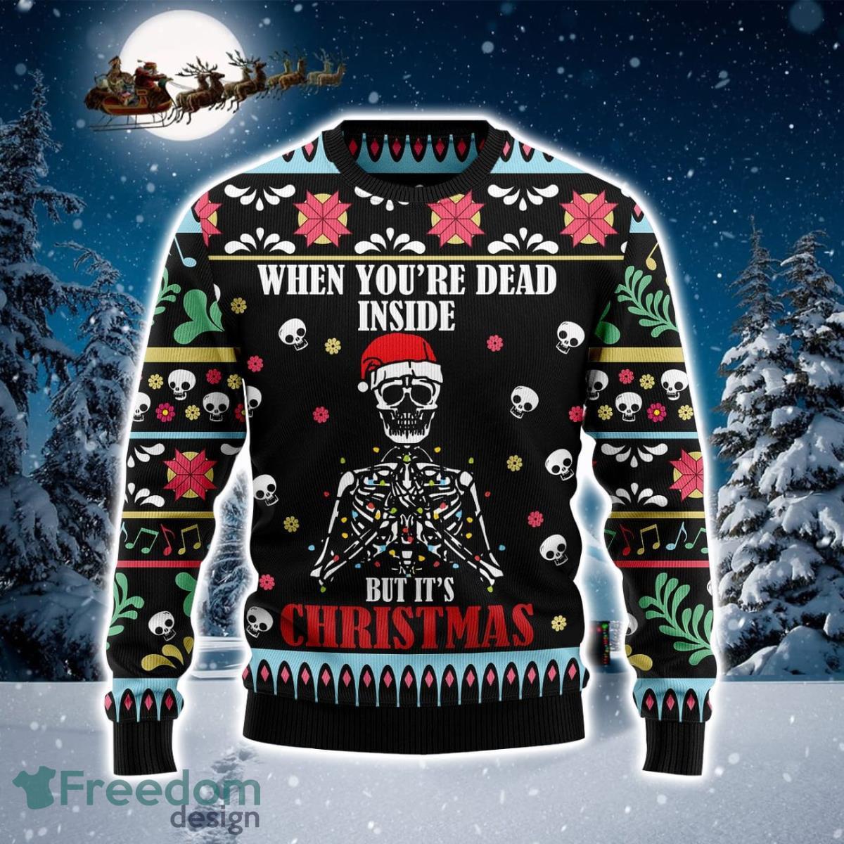 Christmas Skeleton With Santa Hat 3D Sweater Ugly Christmas Sweater For Men Women Product Photo 1