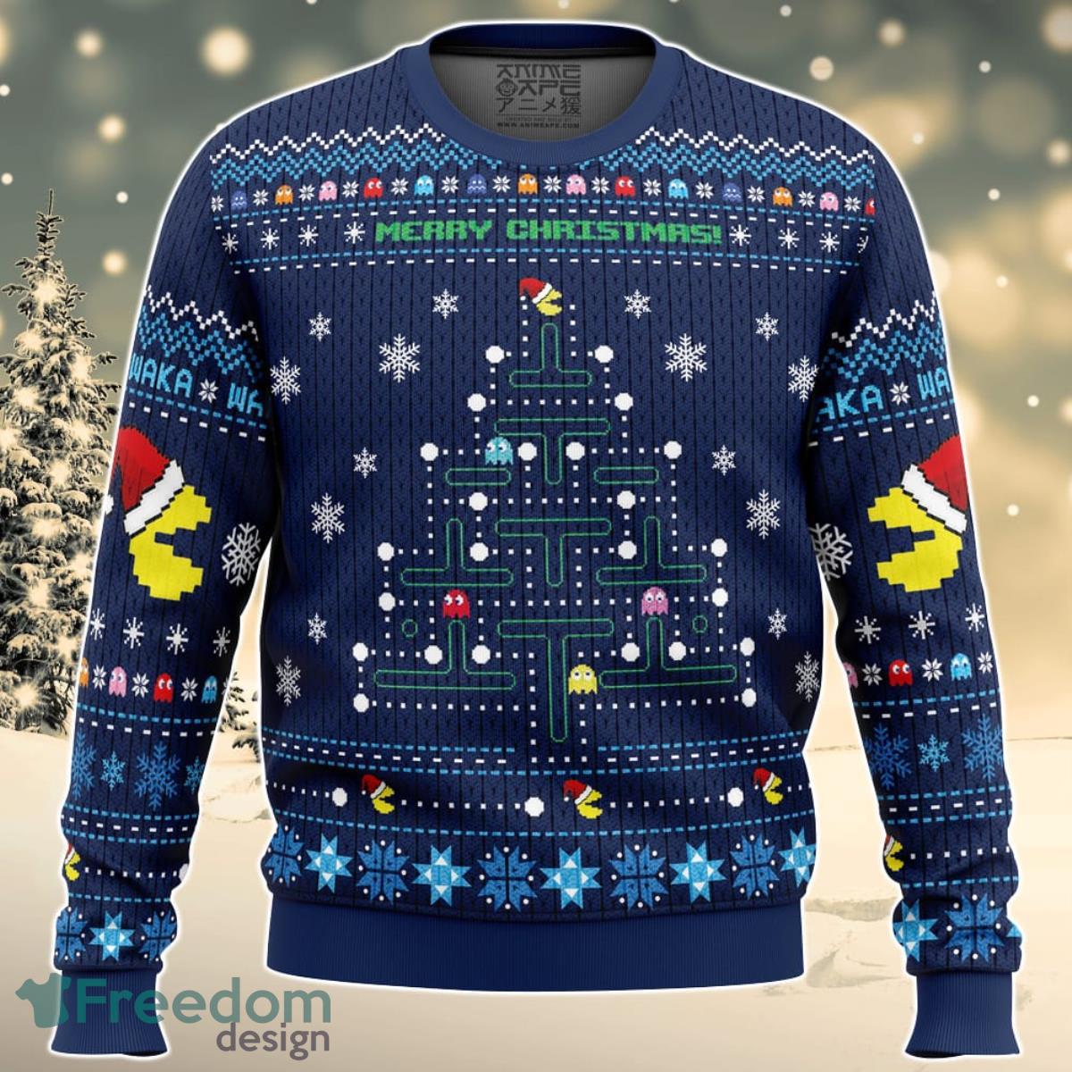 Christmas Tree Pac-Man Christmas Sweater For Men And Women Product Photo 1