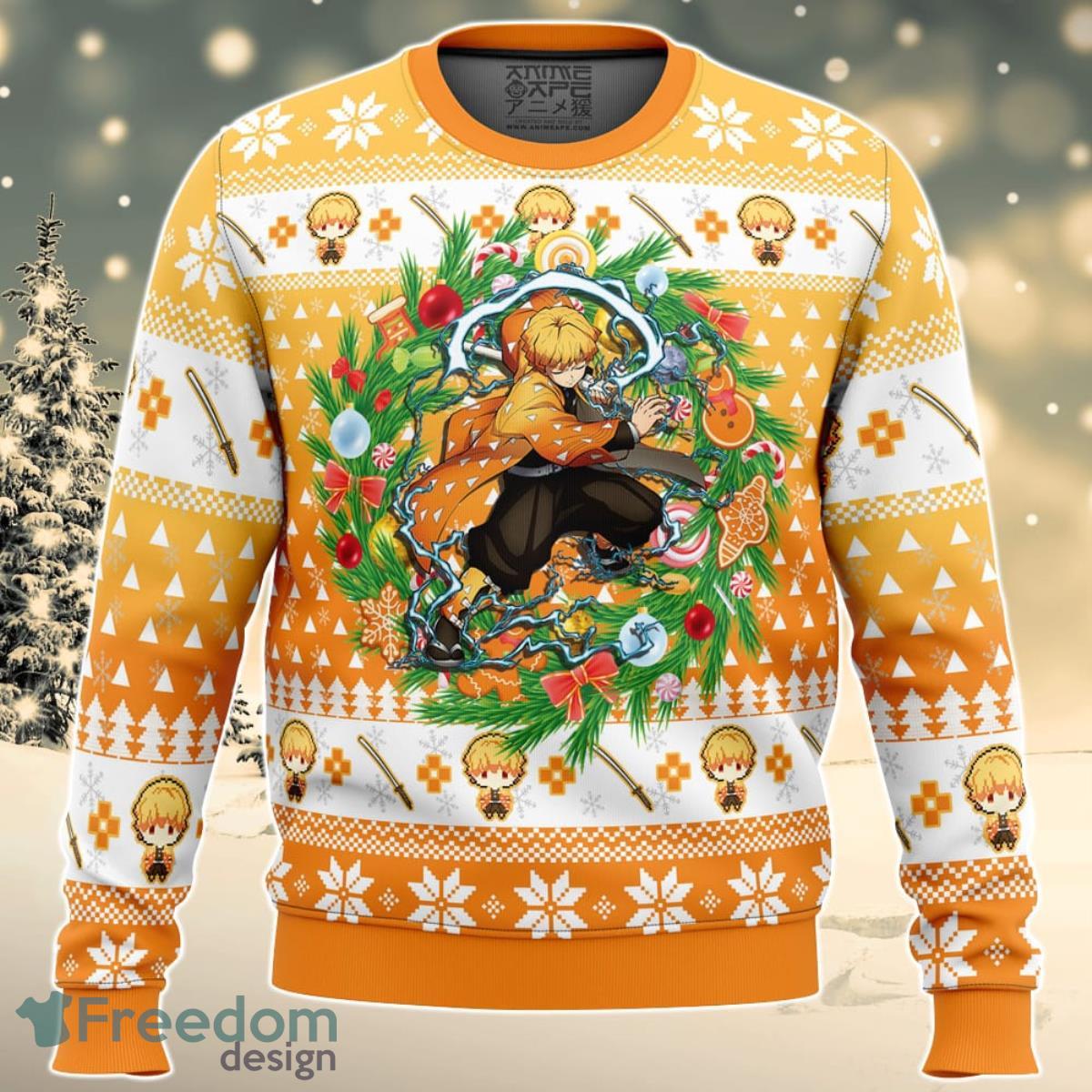 Christmas Zenitsu Agatsuma Demon Slayer Ugly Christmas Sweater For Men And Women Product Photo 1