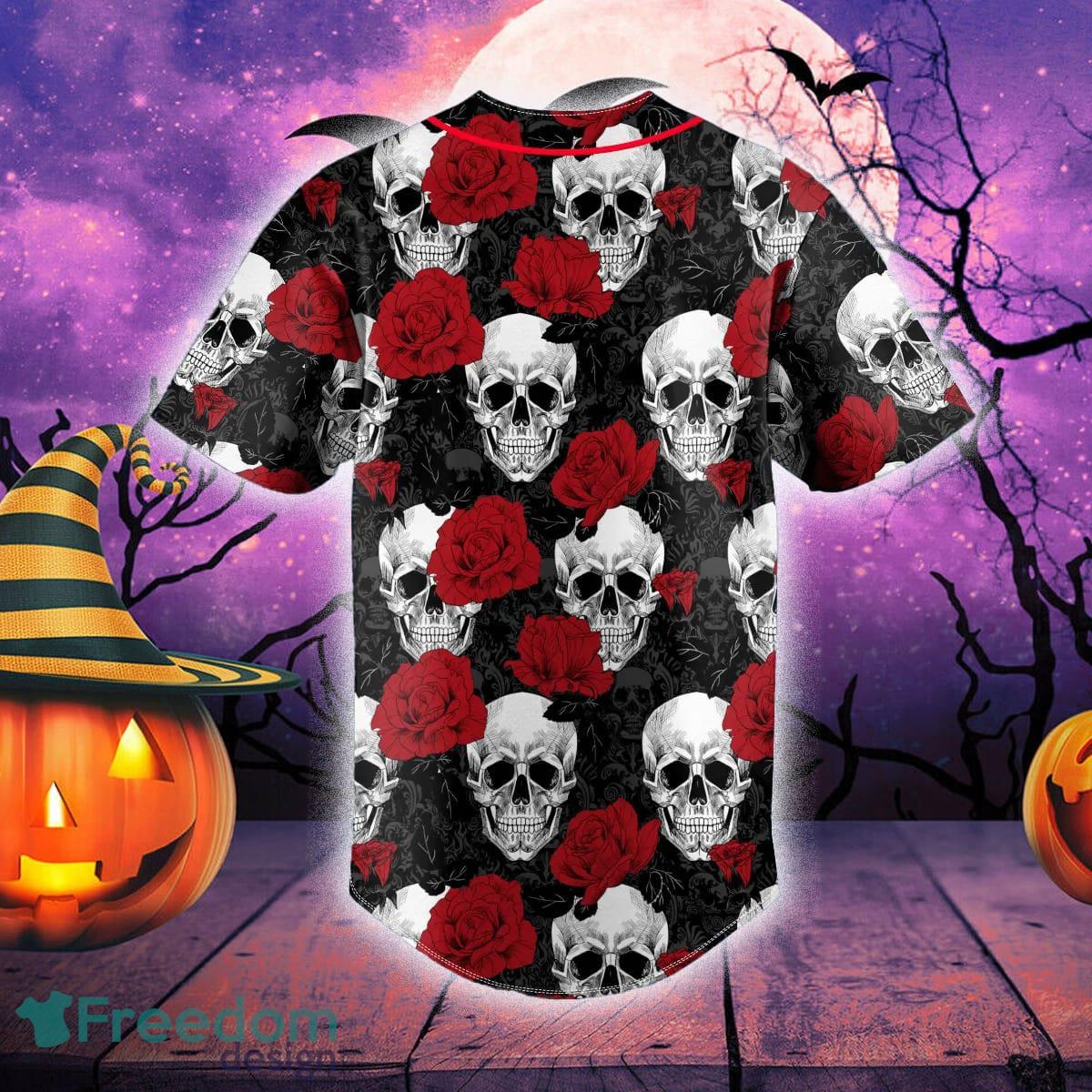 Custom Name Blood Red Rose Skull Baseball Jersey For Men And Women Gift  Halloween - Freedomdesign