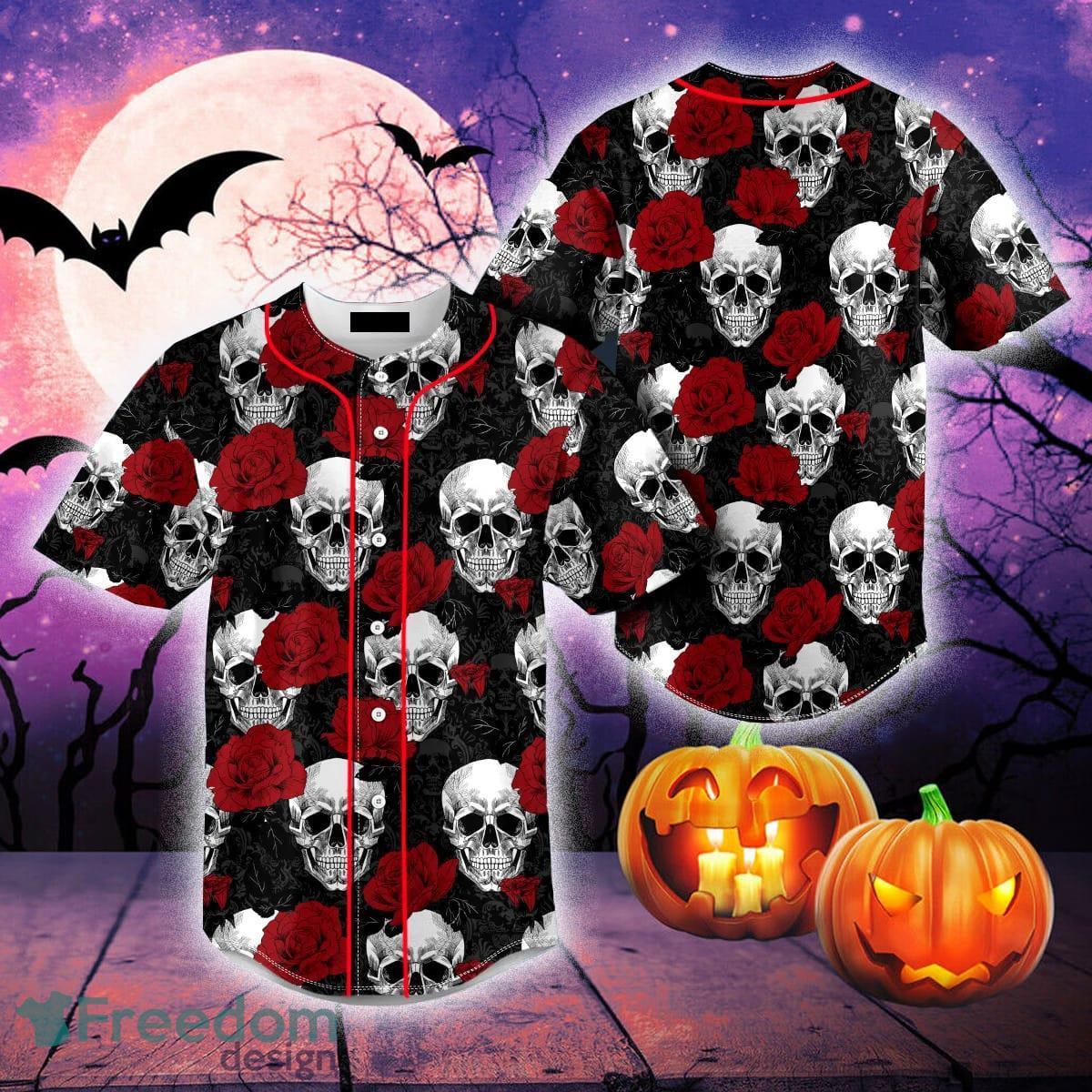 Skull Roses Love Men's Baseball Jersey, Gothic Smoke Skeleton