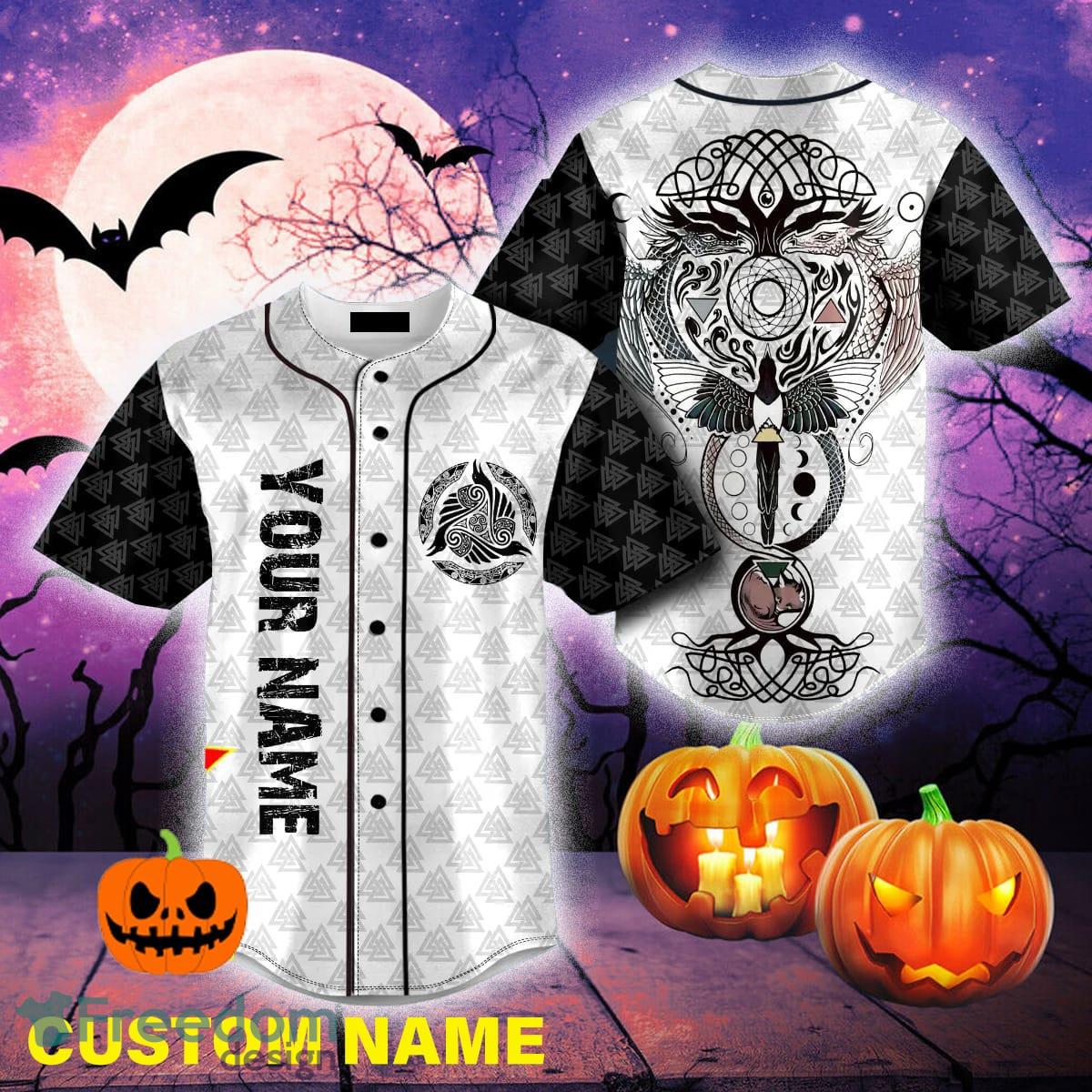 Custom Name Tiny Red Dragon N White Skull Baseball Jersey For Men And Women  Gift Halloween - Banantees