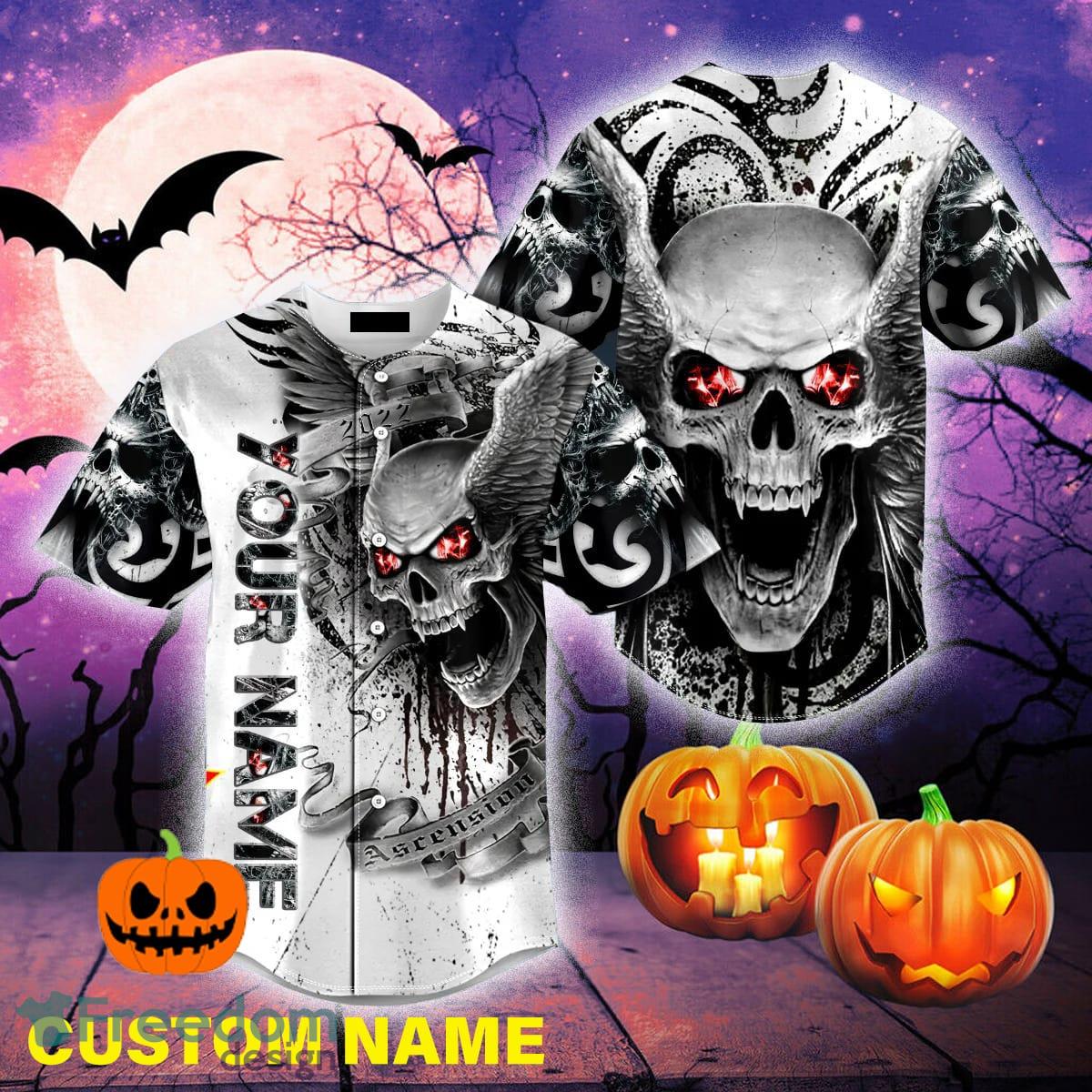 Custom Name Money Wealth Dollar Skull Baseball Jersey For Men And Women  Gift Halloween - Banantees