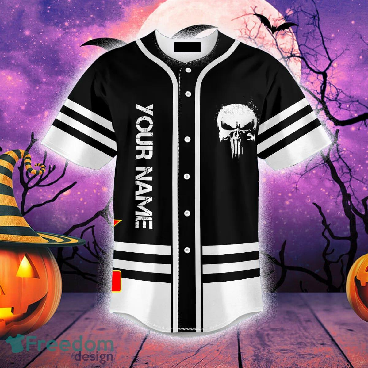 White And Black Halloween Bat Print Men's Baseball Jersey