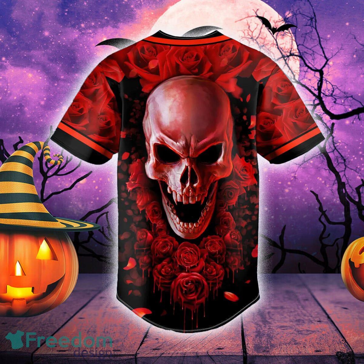 Custom Name Blood Red Rose Skull Baseball Jersey For Men And Women Gift  Halloween - Freedomdesign